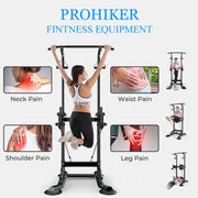 Power Tower Dip Station, Pull up Bar Stand Power Rack with Backrest and Resistance Band, Height Adjustable Strength Training Equipment for Fitness Home Workout, Black