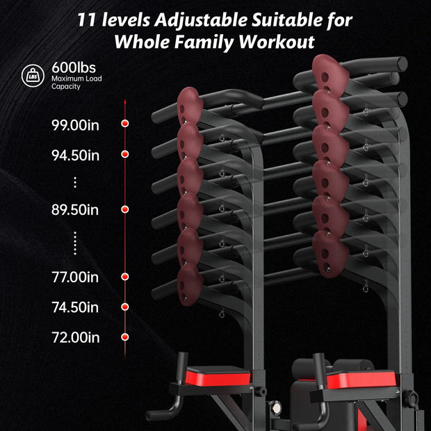 Multifunction Power Tower with Rock Climbing Grip and Incline Bench Adjustable Dip Station Pull up Bar for Home Gym Strength Training Workout 480Lbs