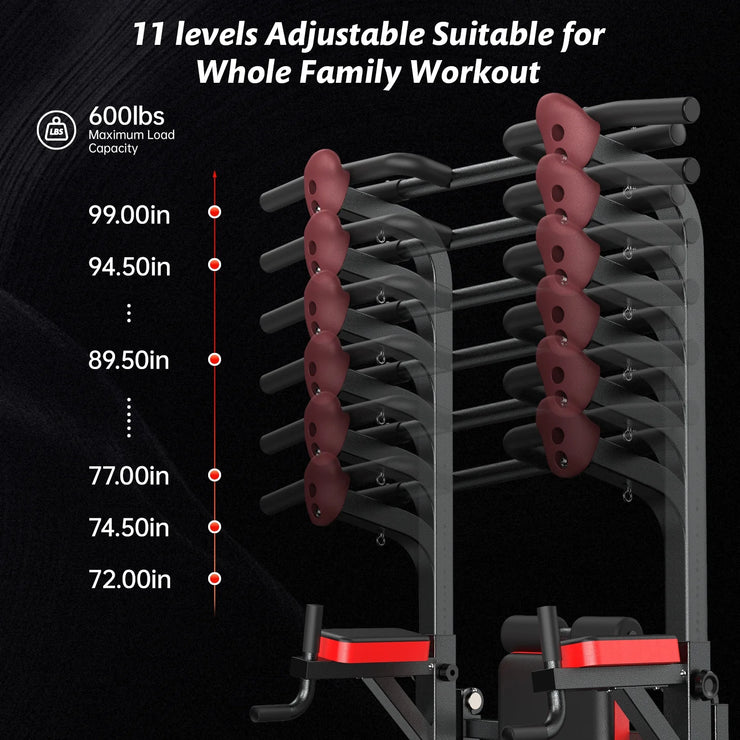 Multifunction Power Tower with Rock Climbing Grip and Incline Bench Adjustable Dip Station Pull up Bar for Home Gym Strength Training Workout 480Lbs