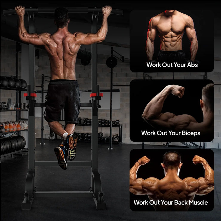 Multifunction Power Tower with Rock Climbing Grip and Incline Bench Adjustable Dip Station Pull up Bar for Home Gym Strength Training Workout 480Lbs