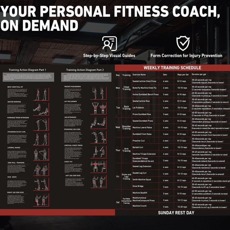 Home Gym Station, Workout Station with 105LBS Weight Stack, Home Gym Equipment W/ Handle Set