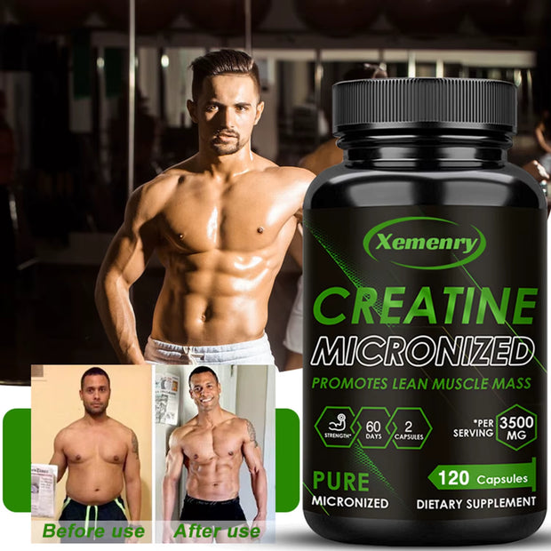Creatine Monohydrate - Build Muscle and Improve Performance, Explosive Power for Men, Increase Strength - 120 Capsules