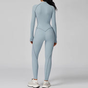 Yoga Suit Seamless Jumpsuit Summer Long Sleeve Zipper Sports Wear Gym Fitness Bodysuits Women Running Workout Clothes