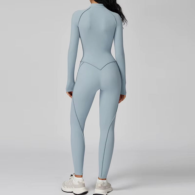 Yoga Suit Seamless Jumpsuit Summer Long Sleeve Zipper Sports Wear Gym Fitness Bodysuits Women Running Workout Clothes