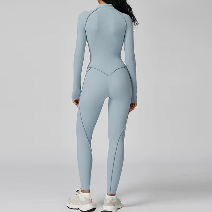 Yoga Suit Seamless Jumpsuit Summer Long Sleeve Zipper Sports Wear Gym Fitness Bodysuits Women Running Workout Clothes