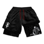 2 in 1 Running Shorts for Men Berserk Print Gym Workout Fitness Athletic Shorts with Pockets Summer Activewear Quick Dry