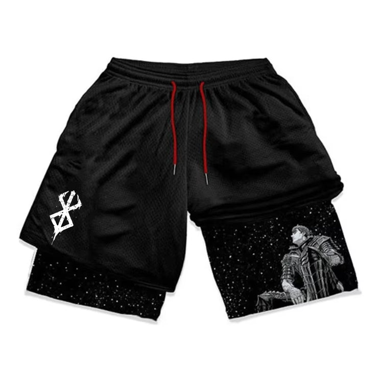 2 in 1 Running Shorts for Men Berserk Print Gym Workout Fitness Athletic Shorts with Pockets Summer Activewear Quick Dry