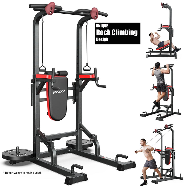 Multifunction Power Tower with Rock Climbing Grip and Incline Bench Adjustable Dip Station Pull up Bar for Home Gym Strength Training Workout 480Lbs