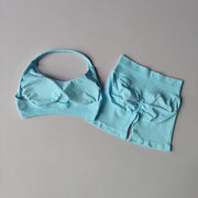 2 Pieces Yoga Suit for Women Seamless Fitness Gym Clothes Halter Sports Bra Matching Impact Shorts Workout Sets Gym Outfit