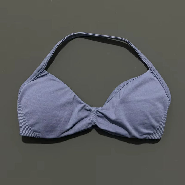 Impact Strappy Bra Gym Top Women High Support Thin Strap Halter Sports Seamless Bras Scrunch Push-Up Workout Yoga Tanks