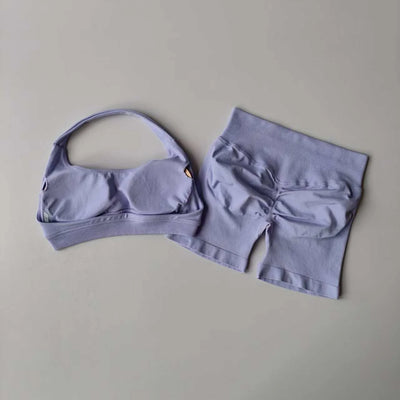 2 Pieces Yoga Suit for Women Seamless Fitness Gym Clothes Halter Sports Bra Matching Impact Shorts Workout Sets Gym Outfit