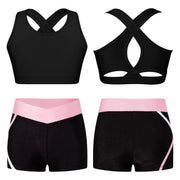 Kids Girls Workout Gymnastics Outfits Sleeveless Crop Top with Shorts Gym Running Sports Dance Performance Activewear Sportswear