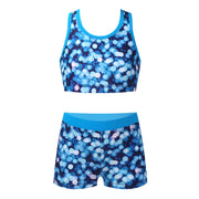 Girls Two Pieces Printed Swimwear Swimsuits Tank Top + Shorts Kids Tracksuits Ballet Gym Outfits Summer Childrens Bathing Suits