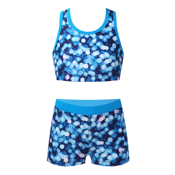 Girls Two Pieces Printed Swimwear Swimsuits Tank Top + Shorts Kids Tracksuits Ballet Gym Outfits Summer Childrens Bathing Suits