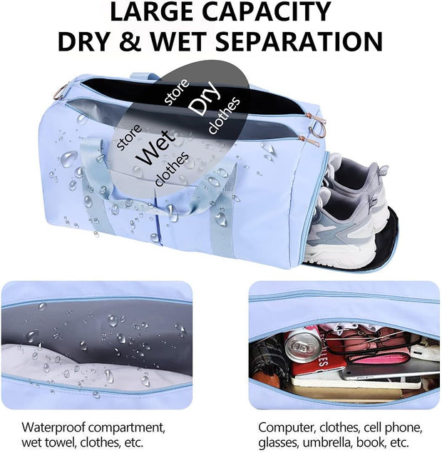 Gym Duffle Bag Dry Wet Separated Gym Bag Sport Duffle Bag Training Handbag Yoga Bag with Extra Drawstring Backpack for Man and Women (Blue-Upgrade) Large