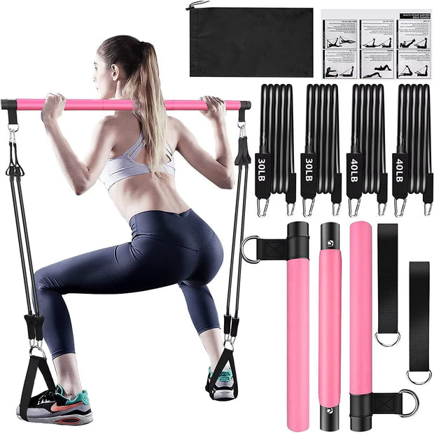 Resistance Bands Set with Fitness Bar Workout Gym Pull Rope Yoga Latex Tube Sports Elastic Exercise Equipment for Home