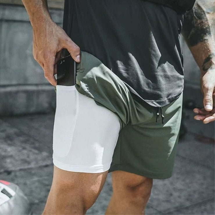 Running Shorts Men Gym Sports Shorts 2 in 1 Quick Dry Workout Training Gym Fitness Jogging Short Pants Summer Men Shorts