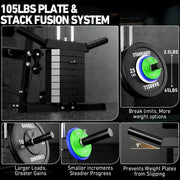 Home Gym Station, Workout Station with 105LBS Weight Stack, Home Gym Equipment W/ Handle Set