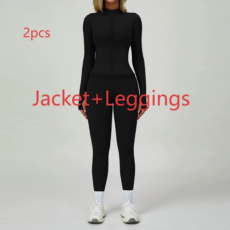 Newest Zipper Long Sleeve Yoga Set 2PCS High Waist Fitness Sport Gym Suit Sportwear Women Set Workout Clothestracksuit Academic