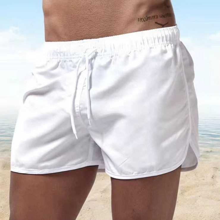 Summer Low-Rise Elastic Waistband Drawstring Beach Surfing Shorts Breathable Side Irregular Trim Men Swimwear Shorts