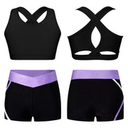 Kids Girls Workout Gymnastics Outfits Sleeveless Crop Top with Shorts Gym Running Sports Dance Performance Activewear Sportswear