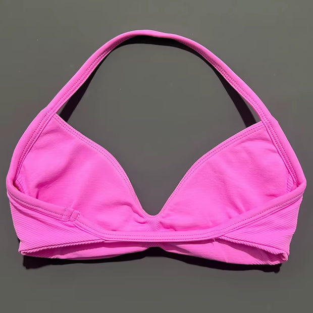 Impact Strappy Bra Gym Top Women High Support Thin Strap Halter Sports Seamless Bras Scrunch Push-Up Workout Yoga Tanks