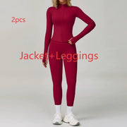 Newest Zipper Long Sleeve Yoga Set 2PCS High Waist Fitness Sport Gym Suit Sportwear Women Set Workout Clothestracksuit Academic