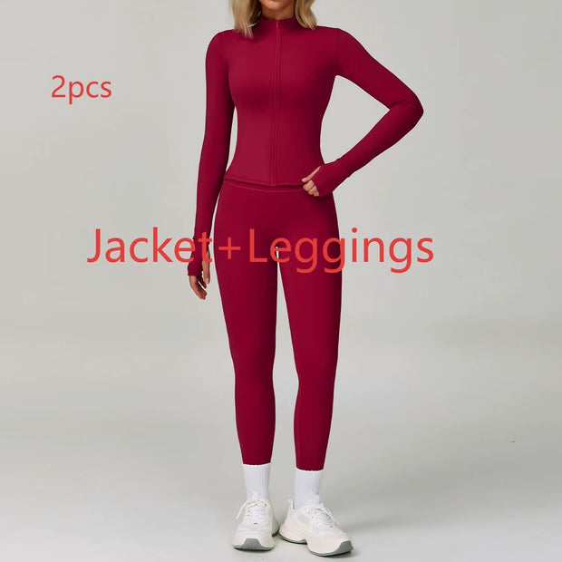 Newest Zipper Long Sleeve Yoga Set 2PCS High Waist Fitness Sport Gym Suit Sportwear Women Set Workout Clothestracksuit Academic