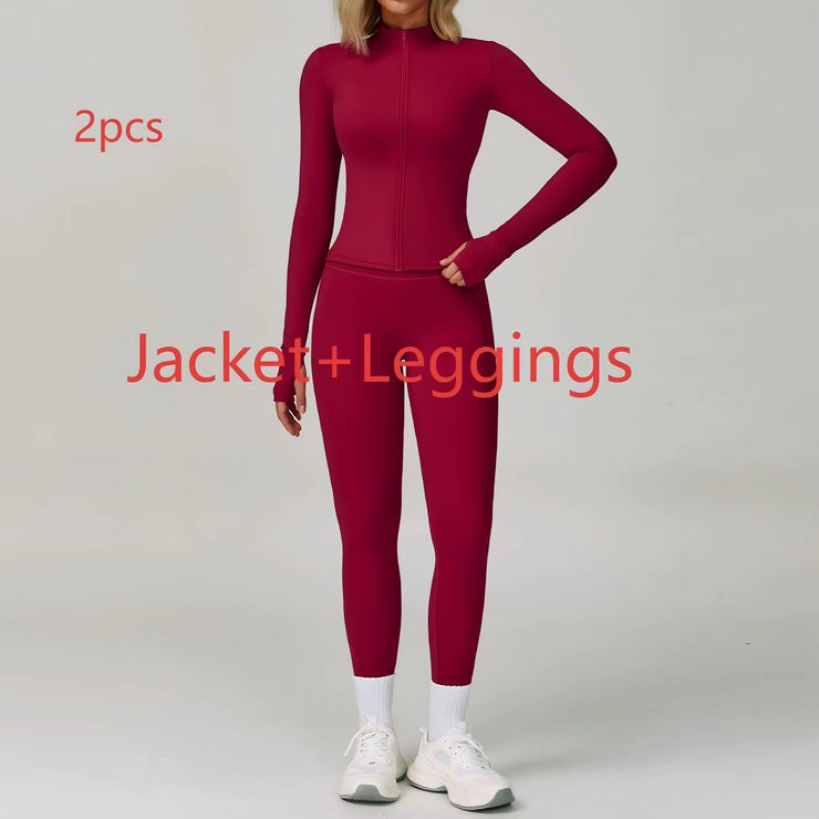 Newest Zipper Long Sleeve Yoga Set 2PCS High Waist Fitness Sport Gym Suit Sportwear Women Set Workout Clothestracksuit Academic