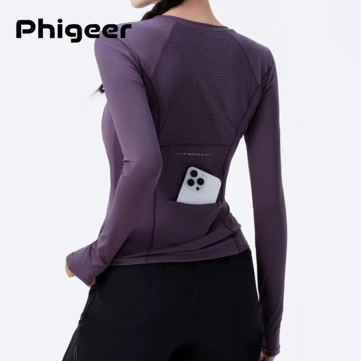 Slim Fit Yoga Shirt Women Long Sleeve Gym Top Breathable Athletic Tee Lightweight Quick Dry Running Shirt Autumn New