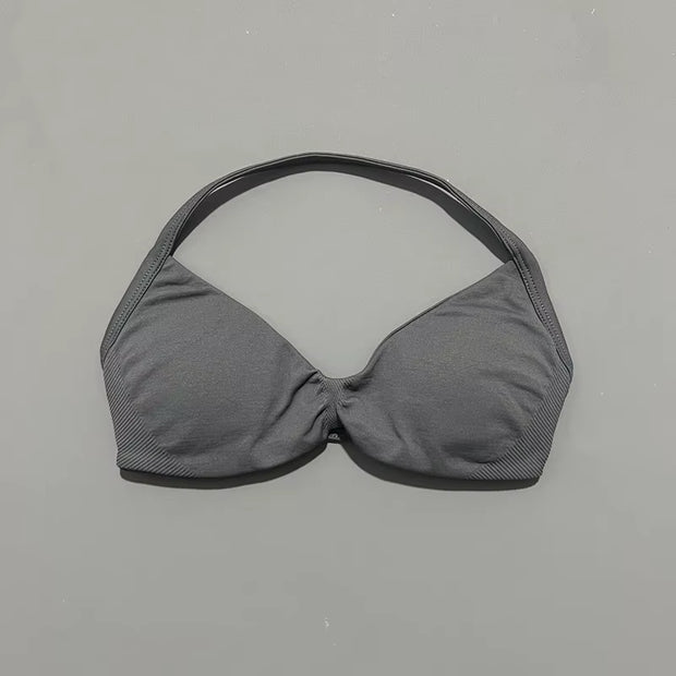 Impact Strappy Bra Gym Top Women High Support Thin Strap Halter Sports Seamless Bras Scrunch Push-Up Workout Yoga Tanks