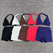 1/2PCS Deep V Bra Gym Halter Yoga Set Women Gym Sportswear Outfits Workout Fitness Shorts for Female Workout Active Wear Suit