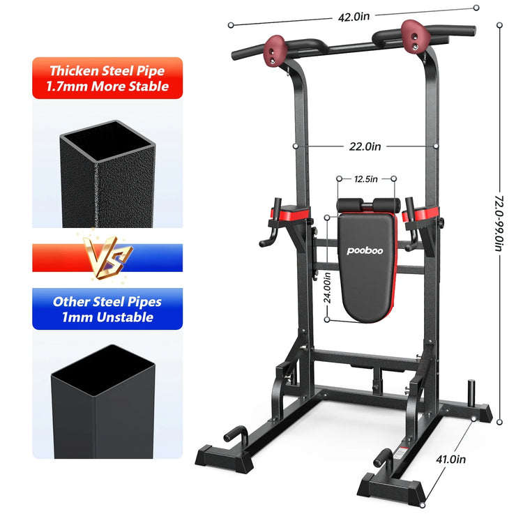 Multifunction Power Tower with Rock Climbing Grip and Incline Bench Adjustable Dip Station Pull up Bar for Home Gym Strength Training Workout 480Lbs