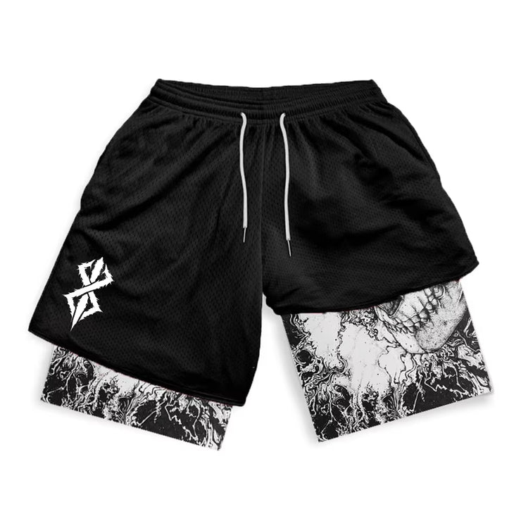 2 in 1 Running Shorts for Men Berserk Print Gym Workout Fitness Athletic Shorts with Pockets Summer Activewear Quick Dry