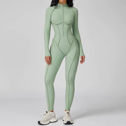 Yoga Suit Seamless Jumpsuit Summer Long Sleeve Zipper Sports Wear Gym Fitness Bodysuits Women Running Workout Clothes