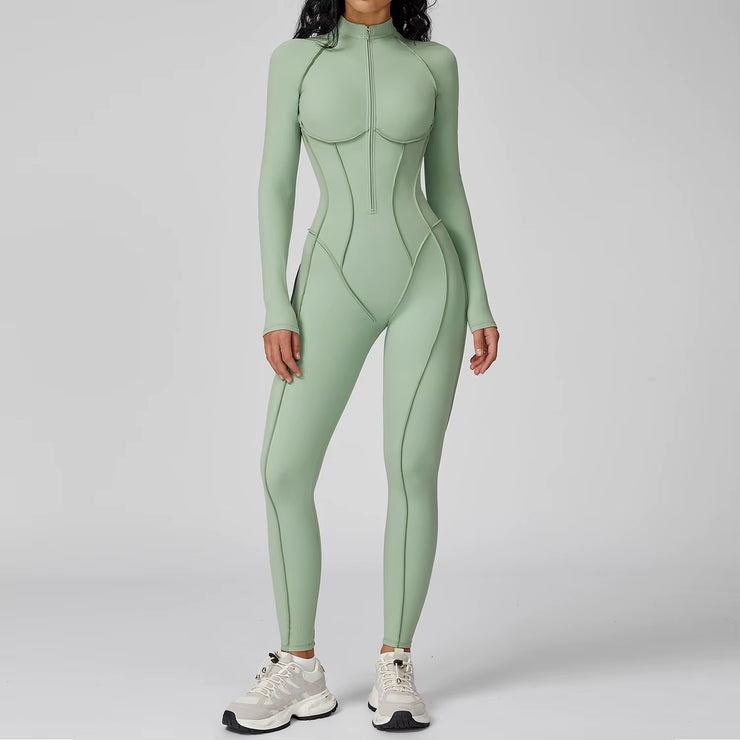 Yoga Suit Seamless Jumpsuit Summer Long Sleeve Zipper Sports Wear Gym Fitness Bodysuits Women Running Workout Clothes