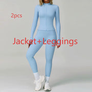 Newest Zipper Long Sleeve Yoga Set 2PCS High Waist Fitness Sport Gym Suit Sportwear Women Set Workout Clothestracksuit Academic