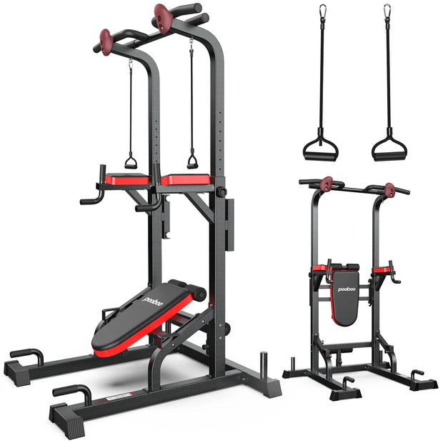 Multifunction Power Tower with Rock Climbing Grip and Incline Bench Adjustable Dip Station Pull up Bar for Home Gym Strength Training Workout 480Lbs