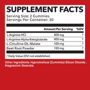 L-Arginine - for Energy, Strength and Endurance Support during Exercise, Build Muscle Mass - 60 Gummies