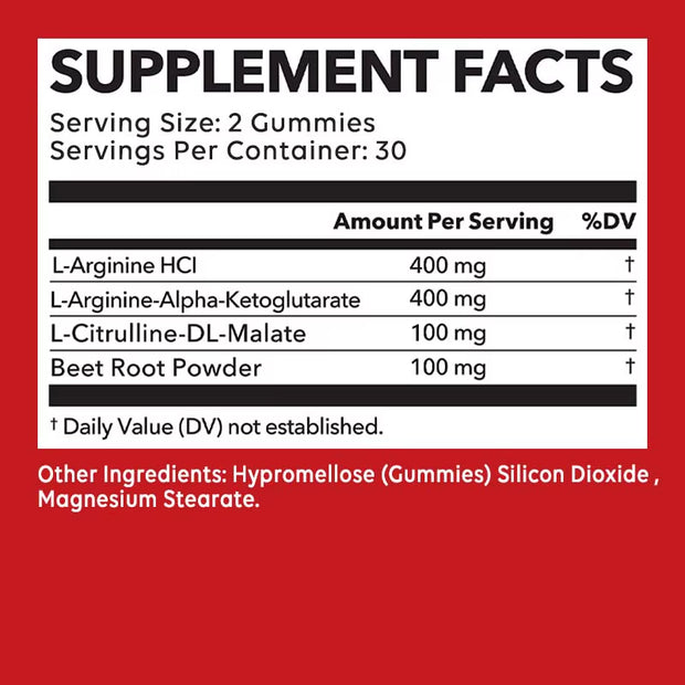 L-Arginine - for Energy, Strength and Endurance Support during Exercise, Build Muscle Mass - 60 Gummies