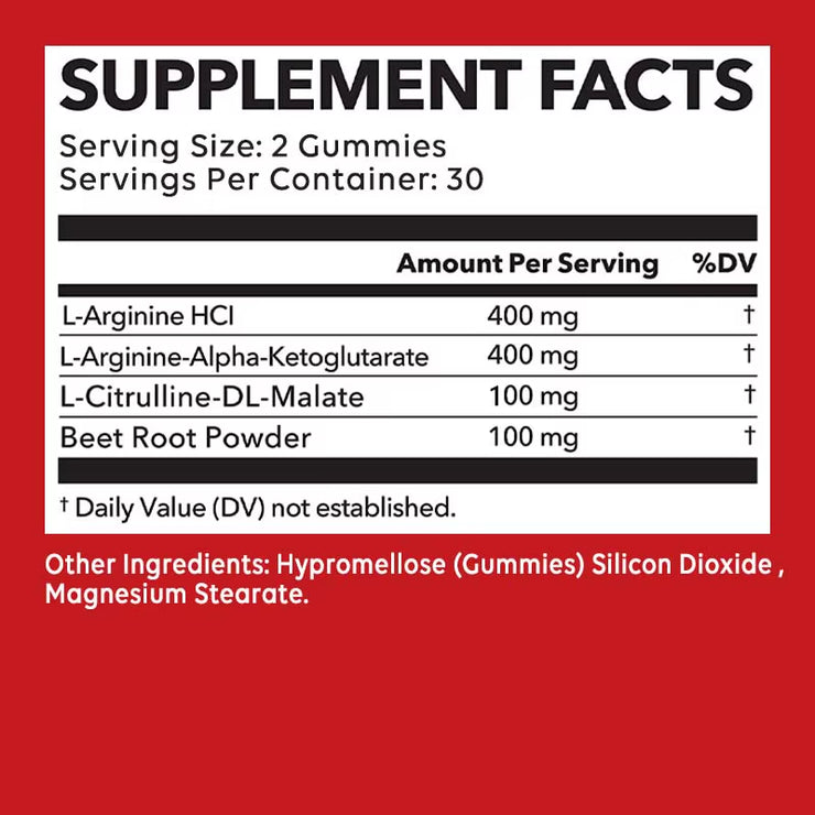 L-Arginine - for Energy, Strength and Endurance Support during Exercise, Build Muscle Mass - 60 Gummies