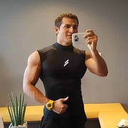 Compression Shirt Summer Men Gym Tank Tops Muscle Fitness Clothing Turtleneck Sport Sleeveless T Shirt Bodybuilding Running Vest