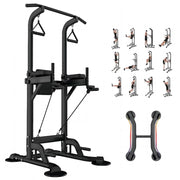 Power Tower Dip Station, Pull up Bar Stand Power Rack with Backrest and Resistance Band, Height Adjustable Strength Training Equipment for Fitness Home Workout, Black