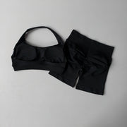 2 Pieces Yoga Suit for Women Seamless Fitness Gym Clothes Halter Sports Bra Matching Impact Shorts Workout Sets Gym Outfit