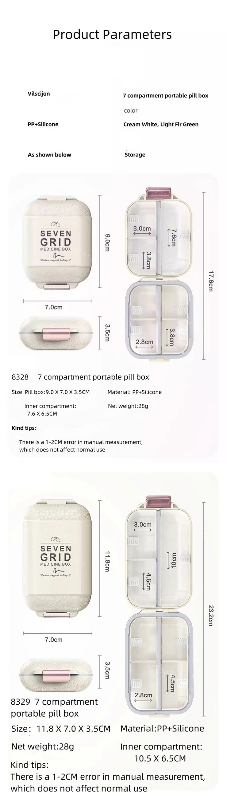 Weekly 7 Grids Pill Box Medicine Organizer Storage Box Container Portable Pill Case Portable Travel Pillboxes Tablets Holder