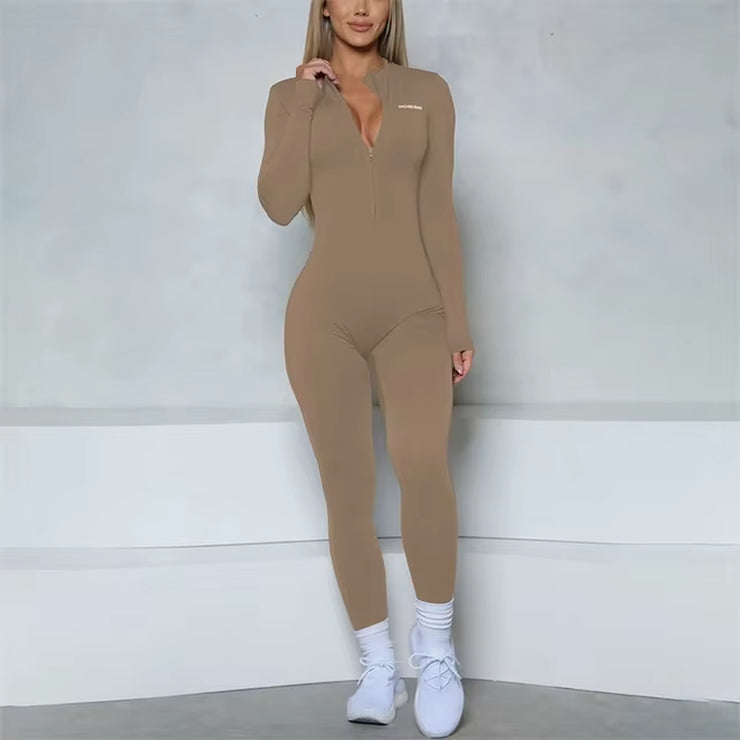 Women Bum Women Long Sleeve Zipper Jumpsuit One-Piece Zipper Yoga Set Gym Push up Workout Clothes Fitness Bodysuit Sportswear