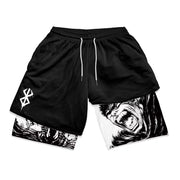 2 in 1 Running Shorts for Men Berserk Print Gym Workout Fitness Athletic Shorts with Pockets Summer Activewear Quick Dry