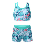Girls Two Pieces Printed Swimwear Swimsuits Tank Top + Shorts Kids Tracksuits Ballet Gym Outfits Summer Childrens Bathing Suits
