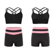 Kids Girls Workout Gymnastics Outfits Sleeveless Crop Top with Shorts Gym Running Sports Dance Performance Activewear Sportswear