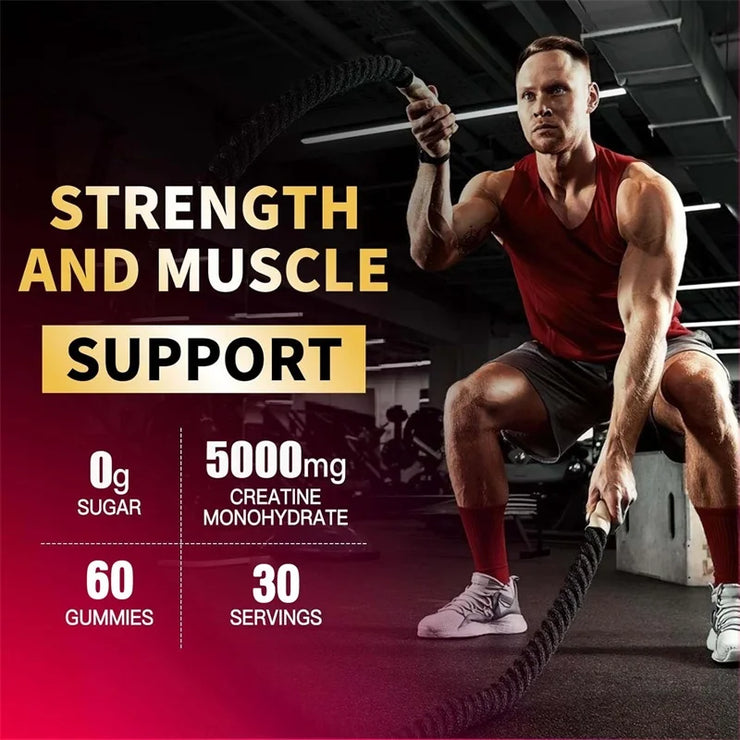 Creatine Monohydrate Gummies - Pre-Workout Creatine to Help Build Muscle, Enhance Energy and Performance